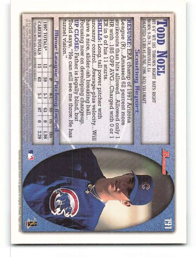 1998 Bowman #191 Todd Noel EX Excellent Chicago Cubs Baseball Card - Baseball Card Single