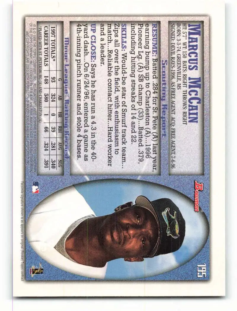 1998 Bowman #195 Marcus McCain EX Excellent RC Rookie Tampa Bay Devil Rays Baseball Card - Baseball Card Single