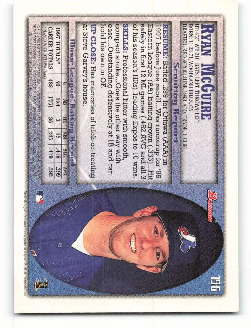 1998 Bowman #196 Ryan McGuire EX Excellent Montreal Expos Baseball Card - Baseball Card Single