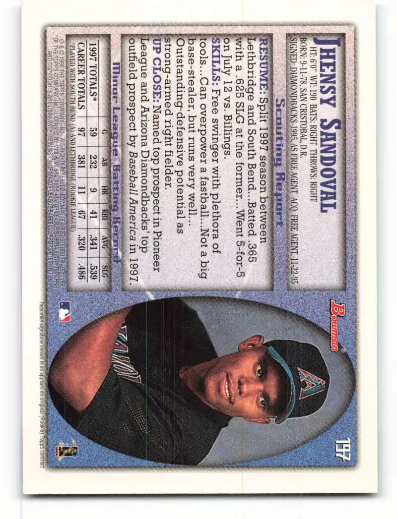 1998 Bowman #197 Jhensy Sandoval EX Excellent Arizona Diamondbacks Baseball Card - Baseball Card Single
