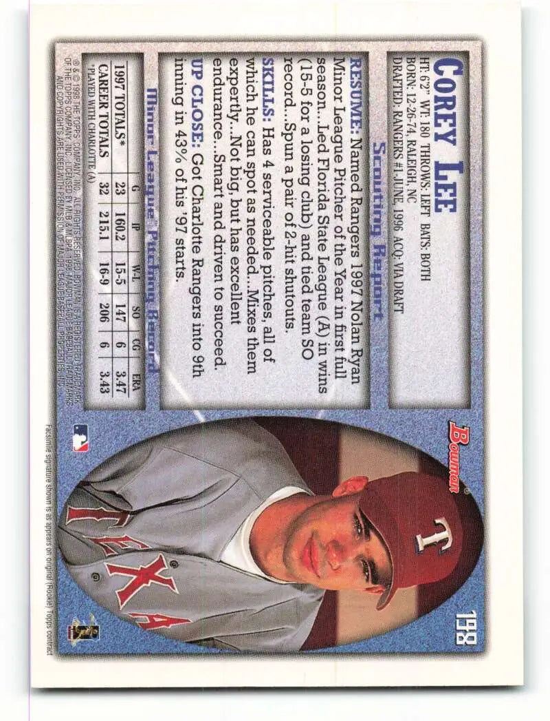 1998 Bowman #198 Corey Lee EX Excellent Texas Rangers Baseball Card - Baseball Card Single