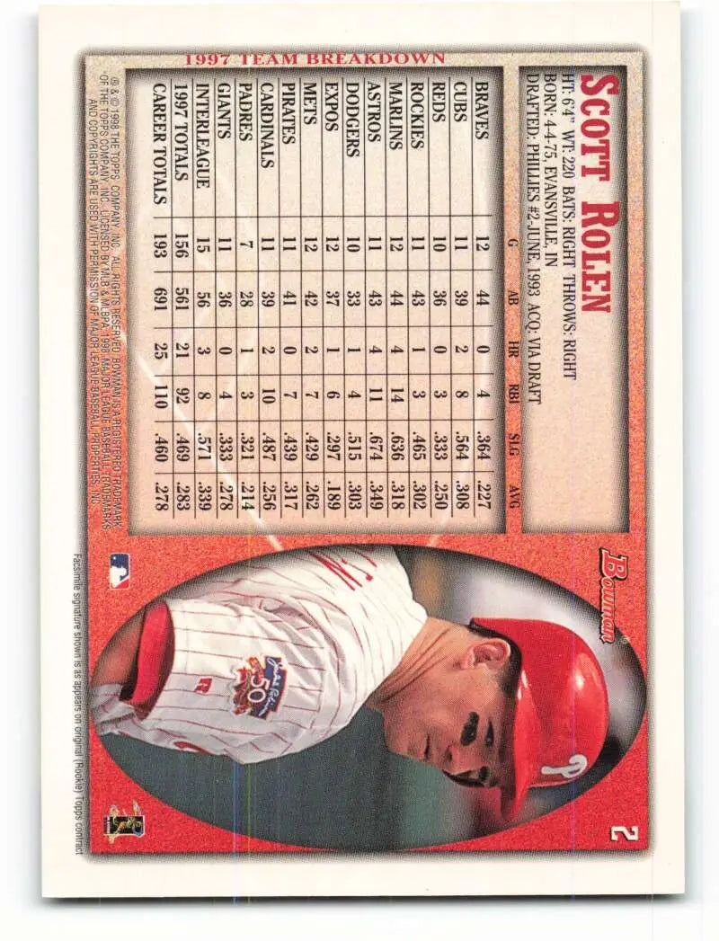 1998 Bowman #2 Scott Rolen EX Excellent Philadelphia Phillies Baseball Card - Baseball Card Single