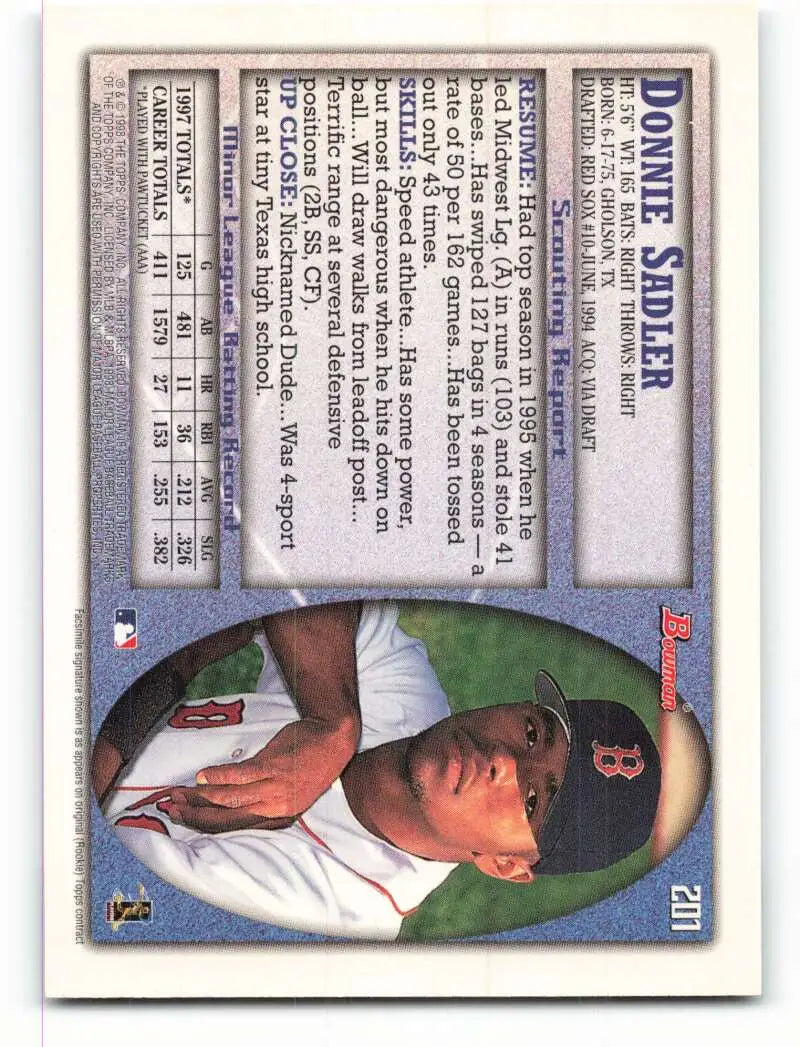 1998 Bowman #201 Donnie Sadler EX Excellent Boston Red Sox Baseball Card - Baseball Card Single