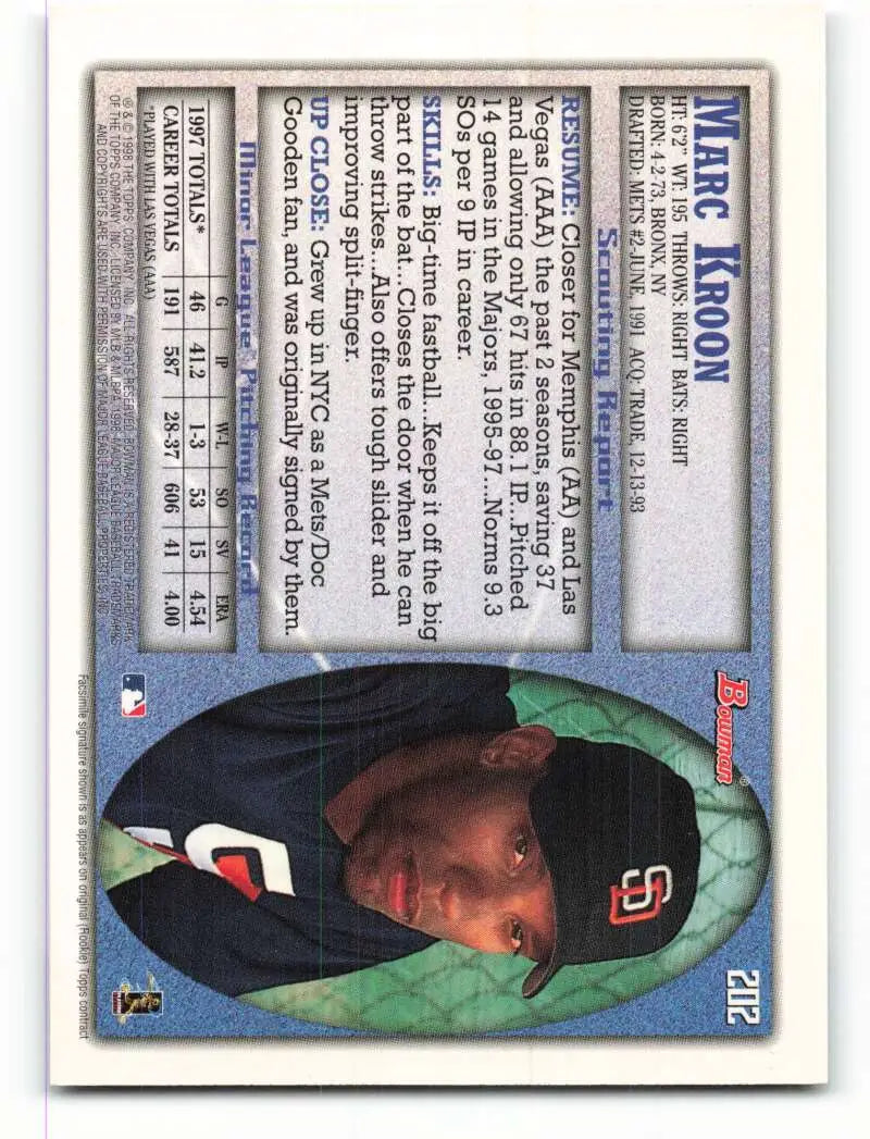 1998 Bowman #202 Marc Kroon EX Excellent San Diego Padres Baseball Card - Baseball Card Single