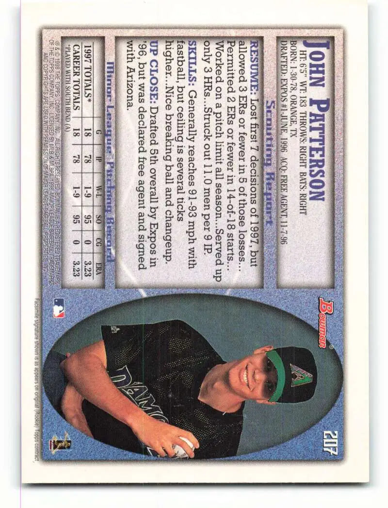 1998 Bowman #207 John Patterson EX Excellent Arizona Diamondbacks Baseball Card - Baseball Card Single