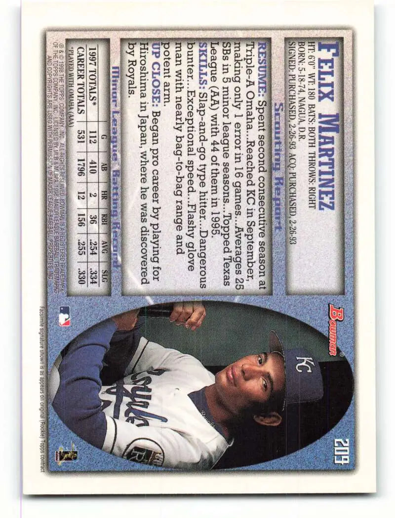 1998 Bowman #209 Felix Martinez EX Excellent Kansas City Royals Baseball Card