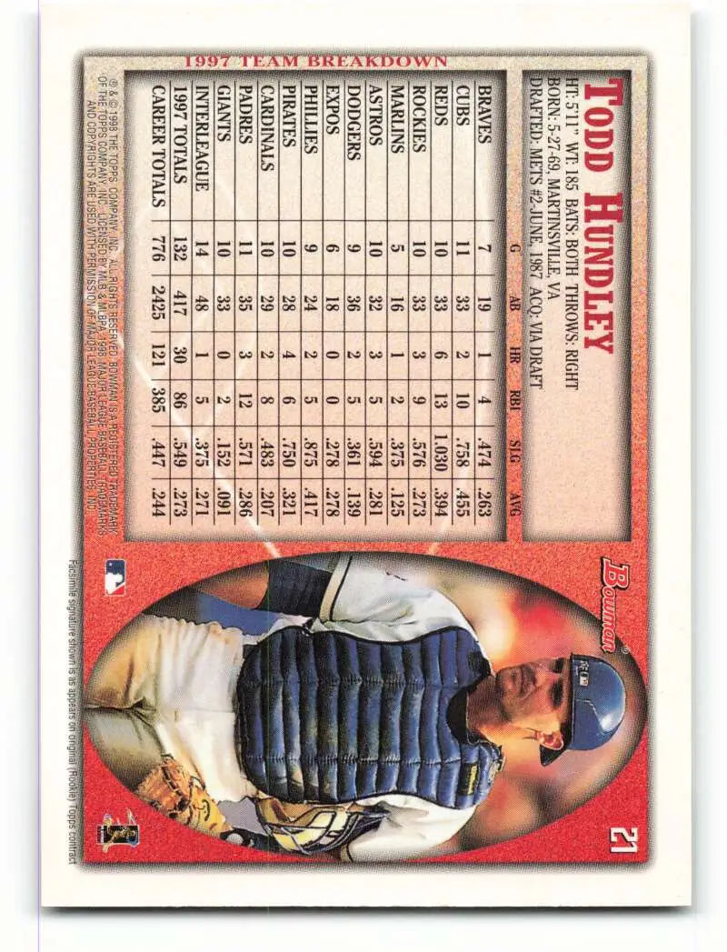 1998 Bowman #21 Todd Hundley EX Excellent New York Mets Baseball Card - Baseball Card Single