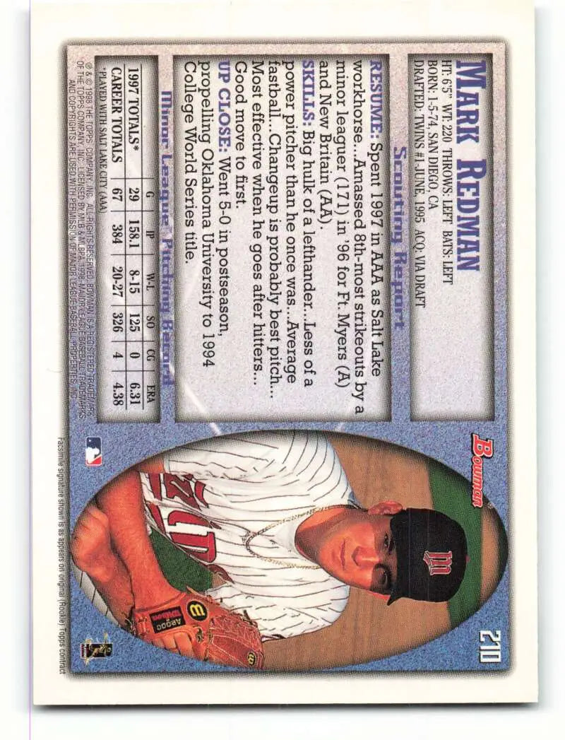 1998 Bowman #210 Mark Redman EX Excellent Minnesota Twins Baseball Card - Baseball Card Single