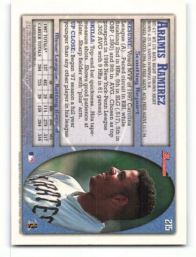 1998 Bowman #215 Aramis Ramirez EX Excellent Pittsburgh Pirates Baseball Card - Baseball Card Single