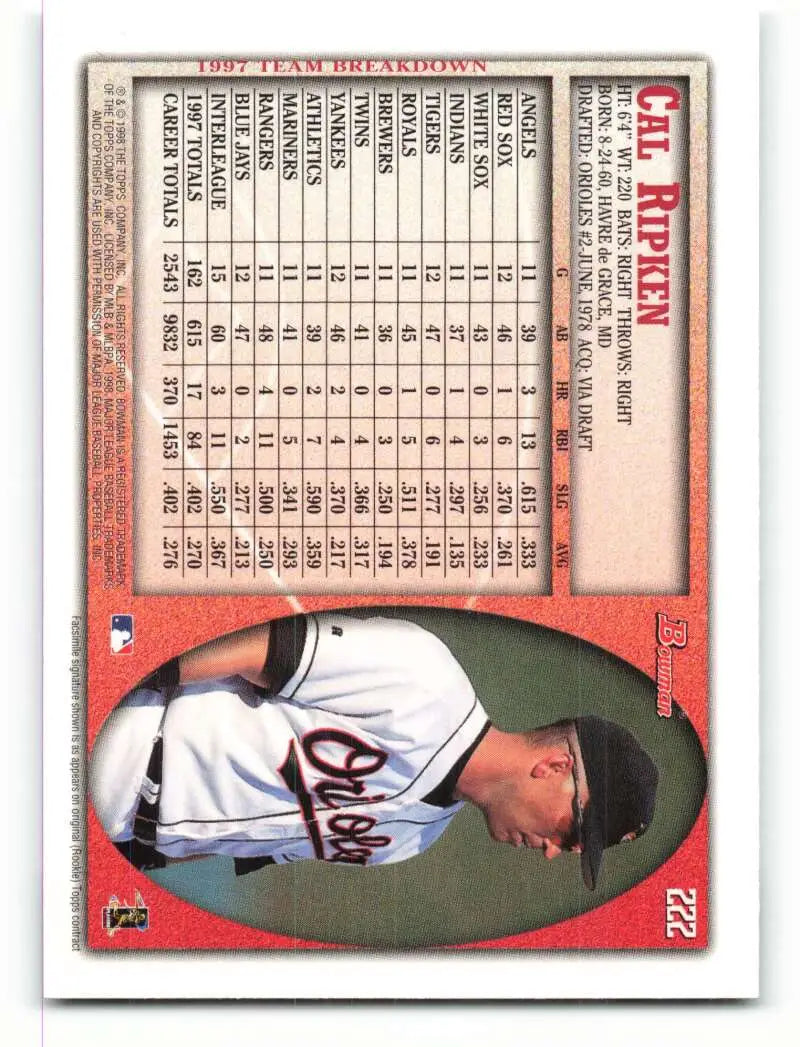 1998 Bowman #222 Cal Ripken Jr. EX Excellent Baltimore Orioles Baseball Card - Baseball Card Single