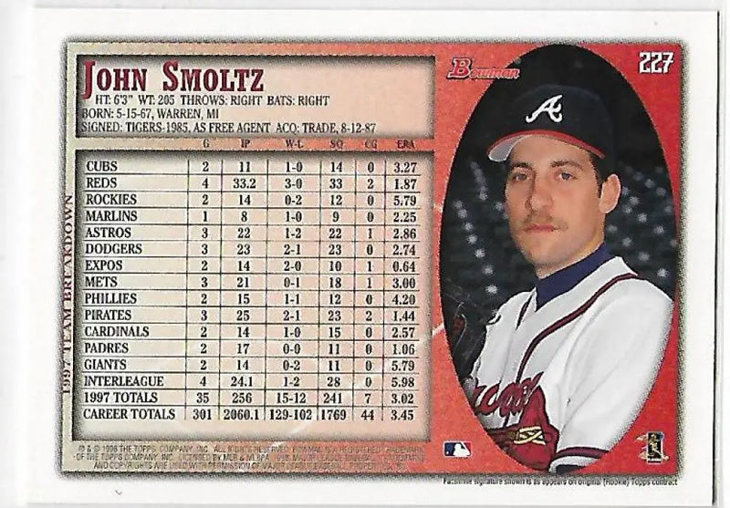 1998 Bowman #227 John Smoltz EX Excellent Atlanta Braves Baseball Card - Baseball Card Single