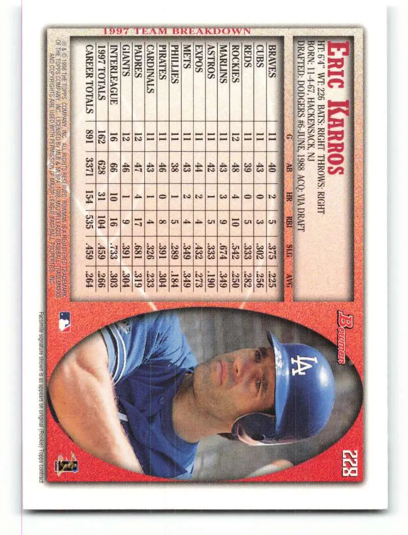 1998 Bowman #228 Eric Karros EX Excellent Los Angeles Dodgers Baseball Card - Baseball Card Single