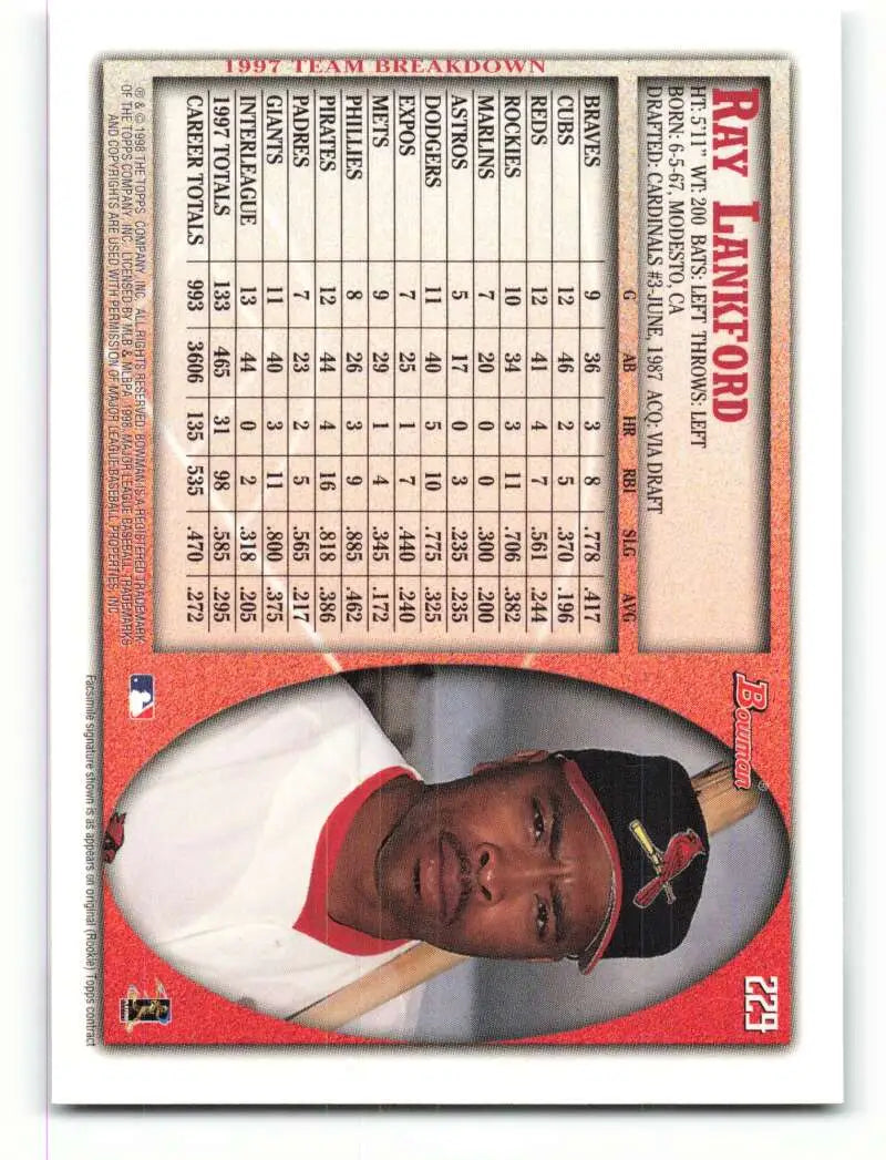 1998 Bowman #229 Ray Lankford EX Excellent St. Louis Cardinals Baseball Card - Baseball Card Single