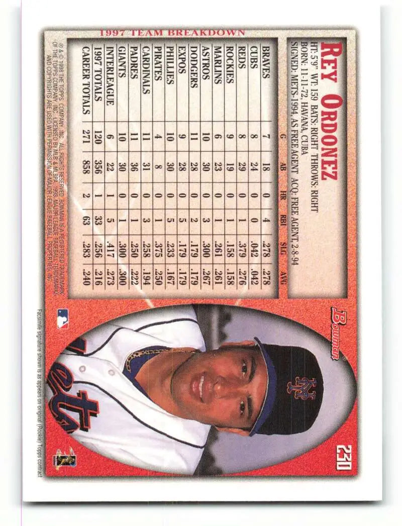 1998 Bowman #230 Rey Ordonez EX Excellent New York Mets Baseball Card - Baseball Card Single