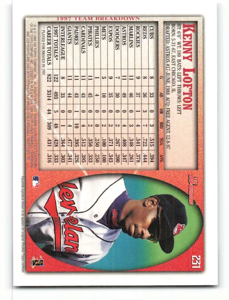 1998 Bowman #231 Kenny Lofton EX Excellent Cleveland Indians Baseball Card - Baseball Card Single