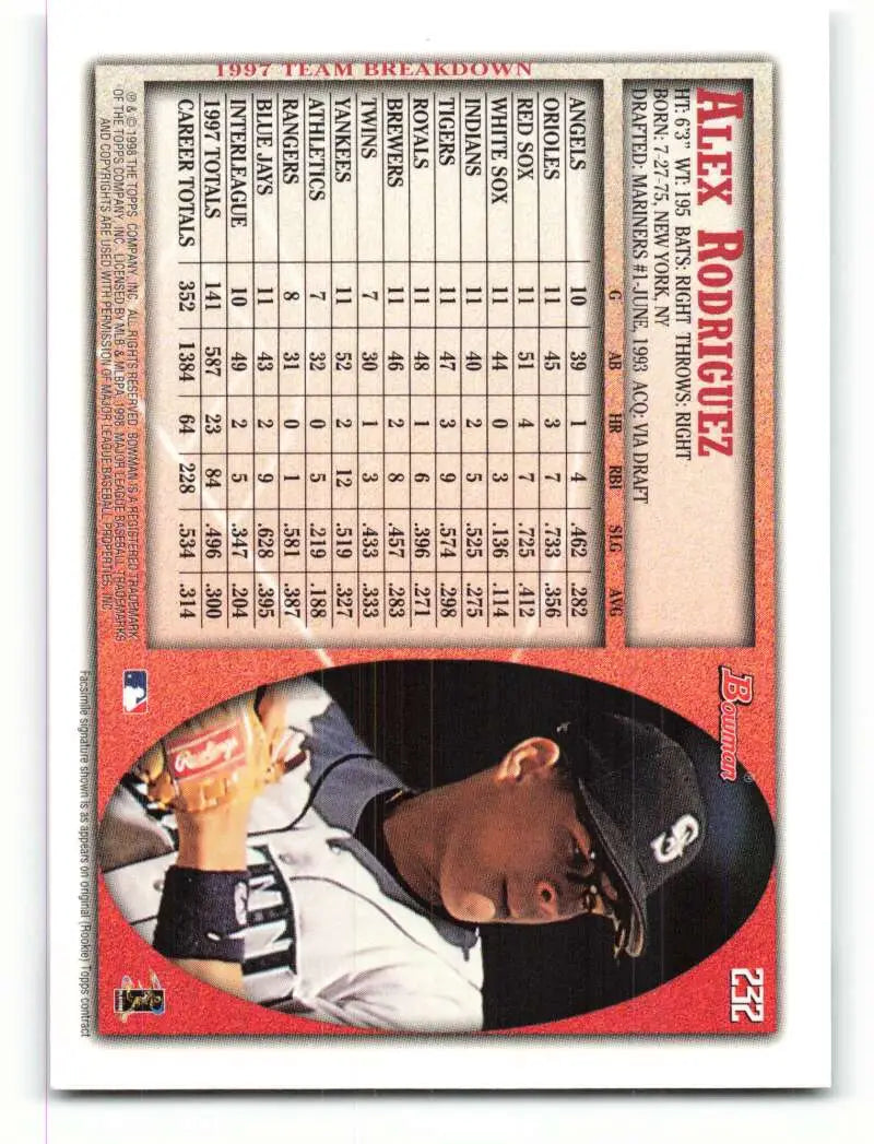 1998 Bowman #232 Alex Rodriguez EX Excellent Seattle Mariners Baseball Card - Baseball Card Single