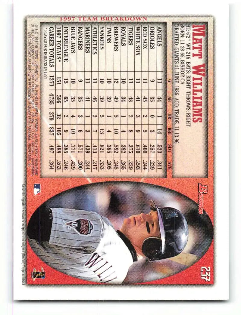 1998 Bowman #237 Matt Williams EX Excellent Arizona Diamondbacks Baseball Card - Baseball Card Single