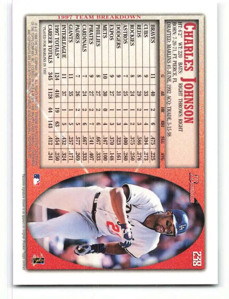 1998 Bowman #238 Charles Johnson EX Excellent Los Angeles Dodgers Baseball Card - Baseball Card Single