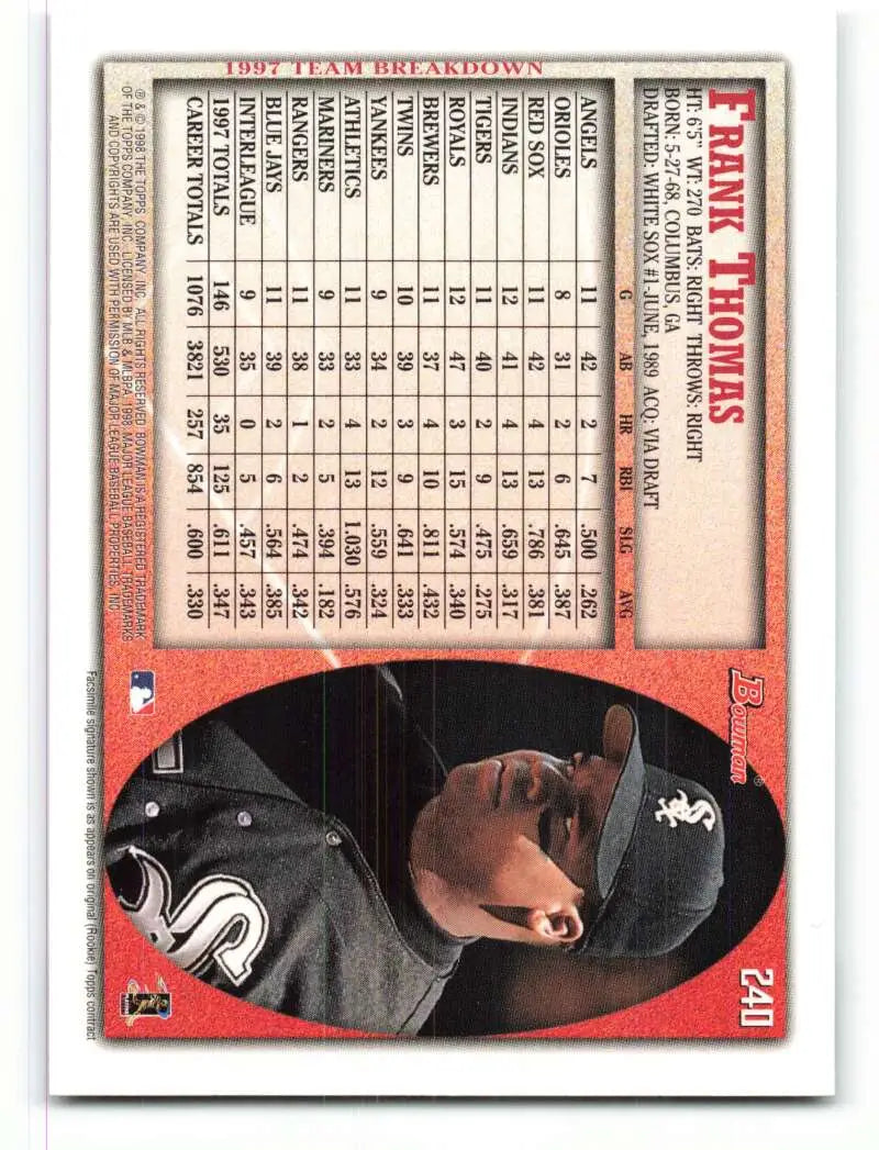 1998 Bowman #240 Frank Thomas EX Excellent Chicago White Sox Baseball Card - Baseball Card Single