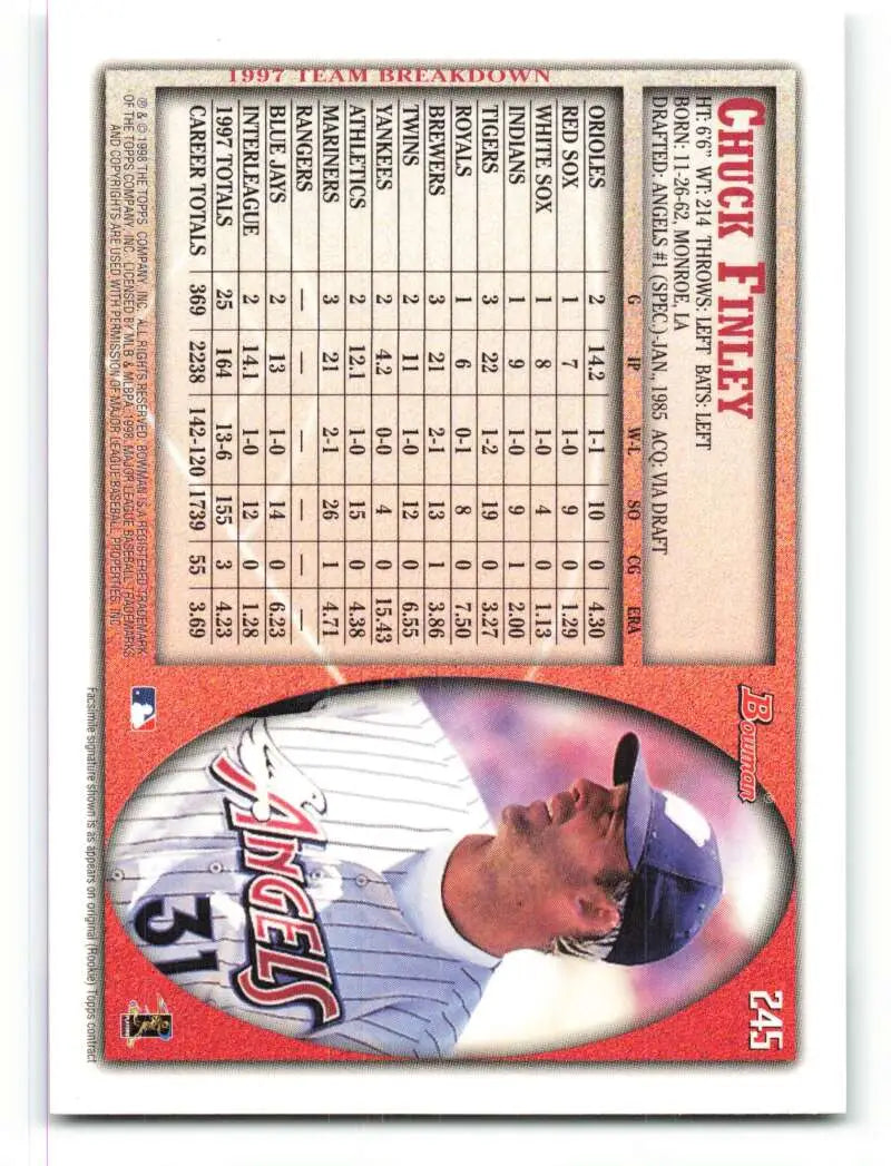 1998 Bowman #245 Chuck Finley EX Excellent Anaheim Angels Baseball Card - Baseball Card Single