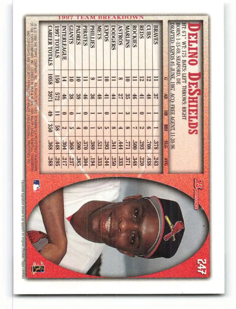 1998 Bowman #247 Delino DeShields EX Excellent St. Louis Cardinals Baseball Card - Baseball Card Single