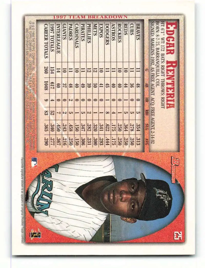 1998 Bowman #25 Edgar Renteria EX Excellent Florida Marlins Baseball Card - Baseball Card Single