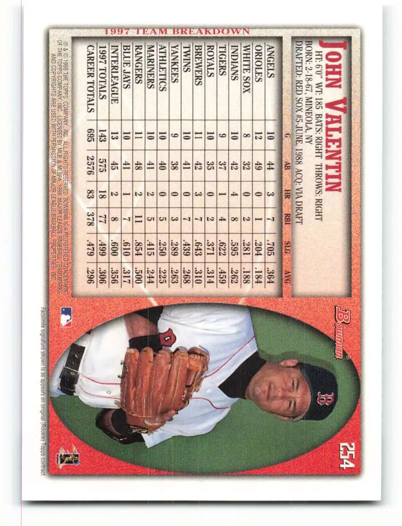 1998 Bowman #254 John Valentin EX Excellent Boston Red Sox Baseball Card - Baseball Card Single