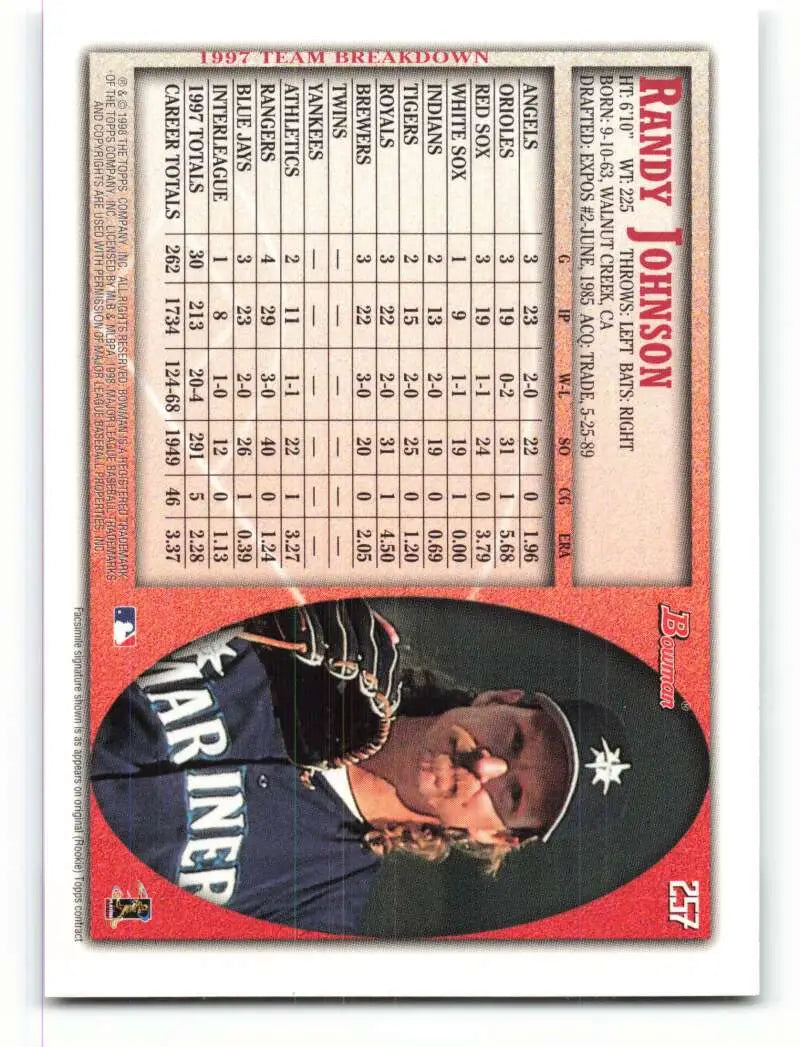 1998 Bowman #257 Randy Johnson EX Excellent Seattle Mariners Baseball Card - Baseball Card Single