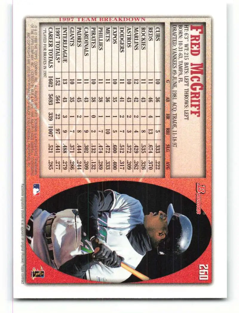 1998 Bowman #260 Fred McGriff EX Excellent Tampa Bay Devil Rays Baseball Card - Baseball Card Single