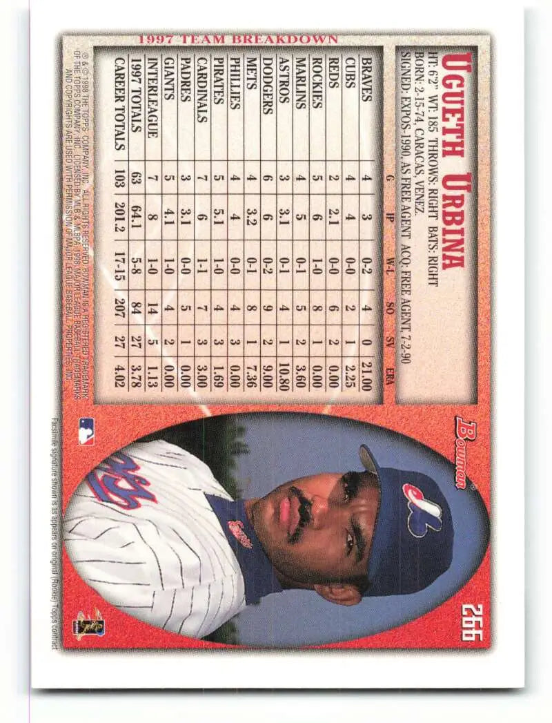 1998 Bowman #266 Ugueth Urbina EX Excellent Montreal Expos Baseball Card - Baseball Card Single