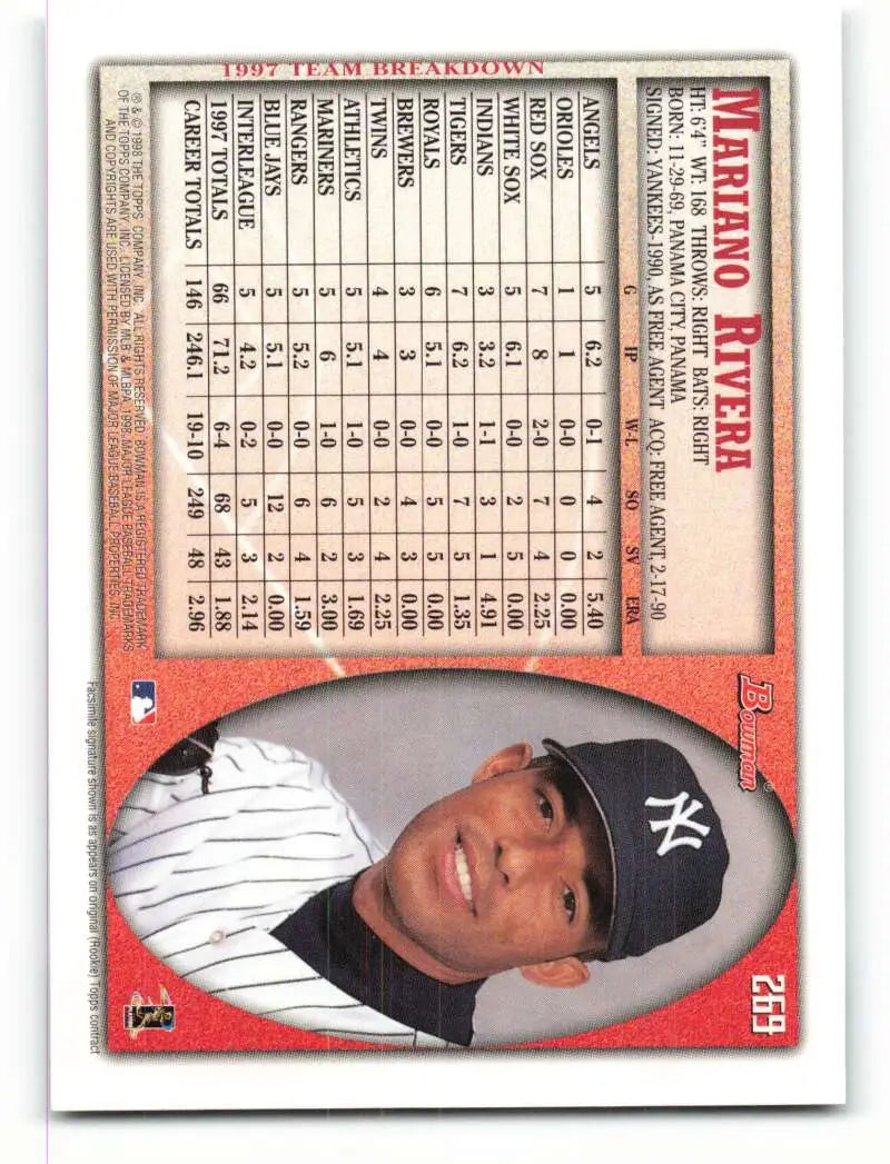 1998 Bowman #269 Mariano Rivera EX Excellent New York Yankees Baseball Card - Baseball Card Single