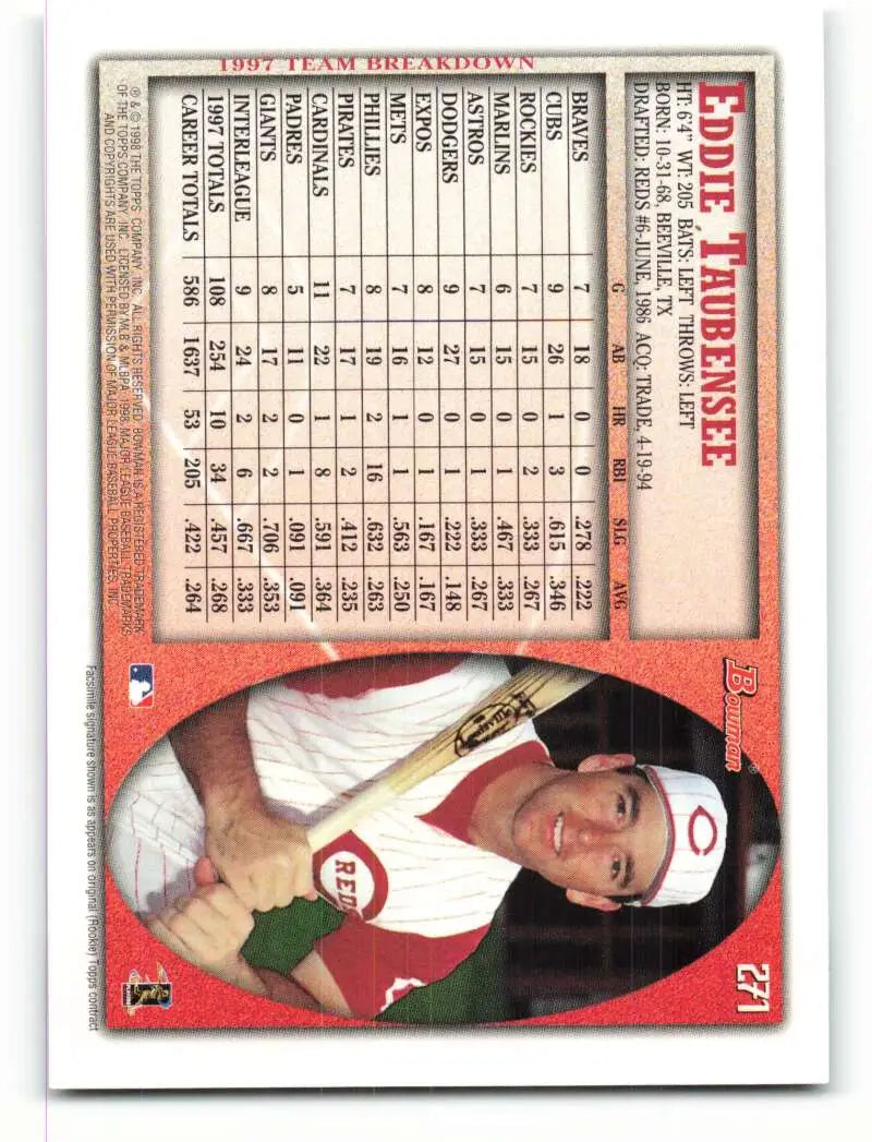 1998 Bowman #271 Eddie Taubensee EX Excellent Cincinnati Reds Baseball Card - Baseball Card Single