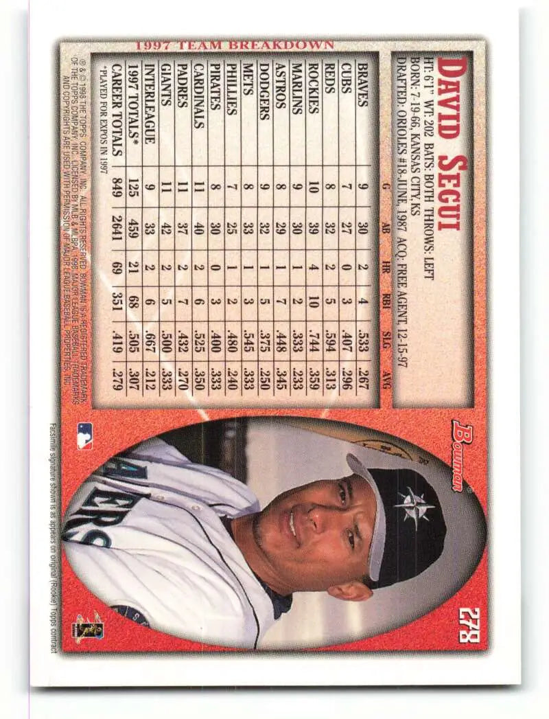 1998 Bowman #278 David Segui EX Excellent Seattle Mariners Baseball Card - Baseball Card Single