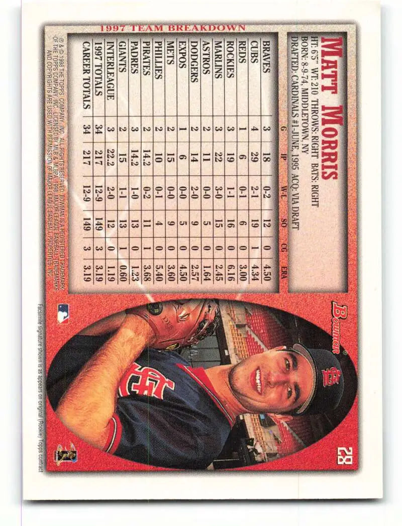 1998 Bowman #28 Matt Morris EX Excellent St. Louis Cardinals Baseball Card - Baseball Card Single