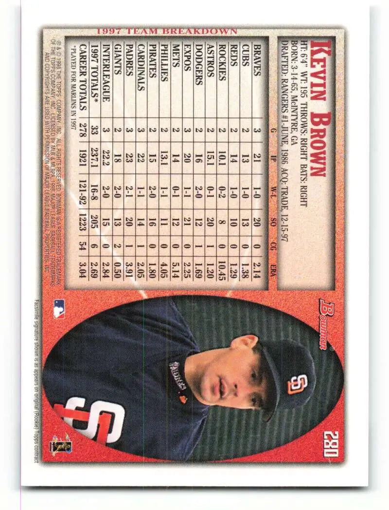 1998 Bowman #280 Kevin Brown EX Excellent San Diego Padres Baseball Card - Baseball Card Single