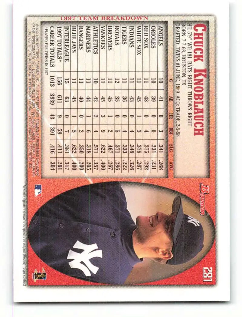 1998 Bowman #281 Chuck Knoblauch EX Excellent New York Yankees Baseball Card - Baseball Card Single