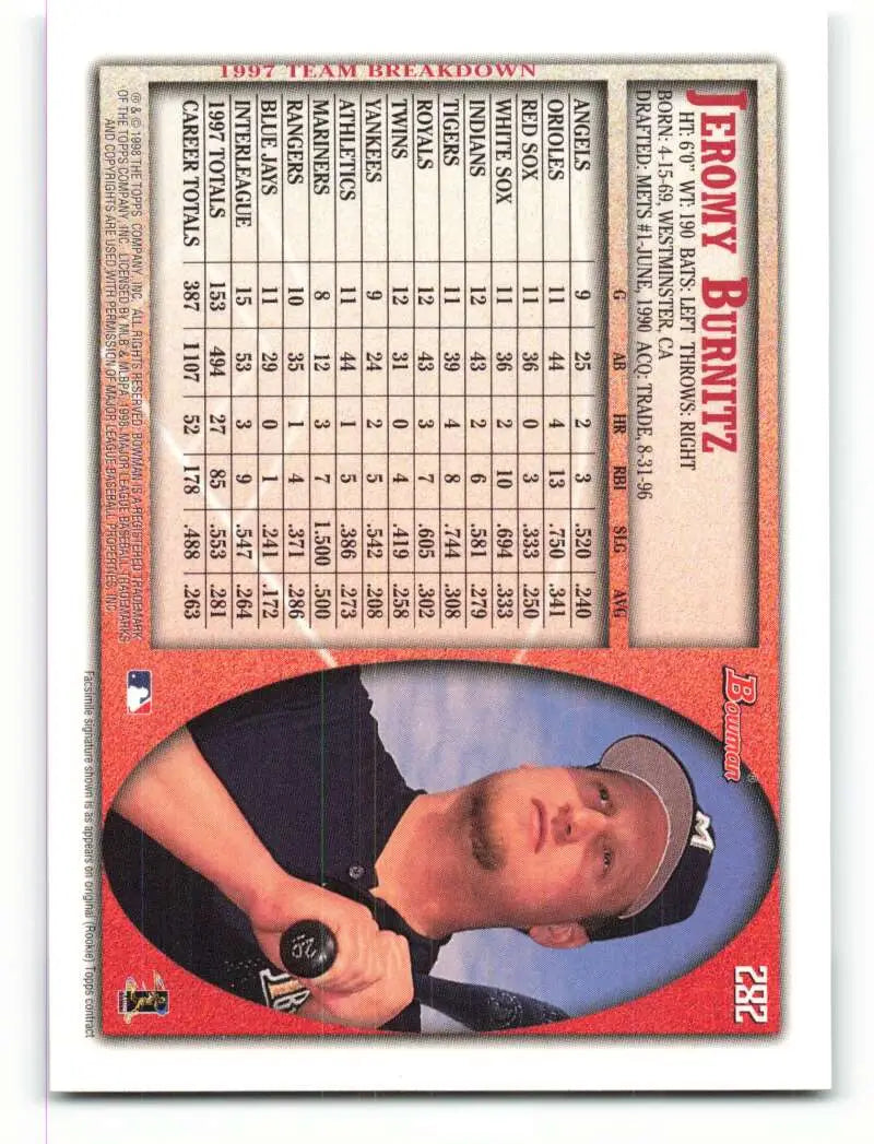 1998 Bowman #282 Jeromy Burnitz EX Excellent Milwaukee Brewers Baseball Card - Baseball Card Single