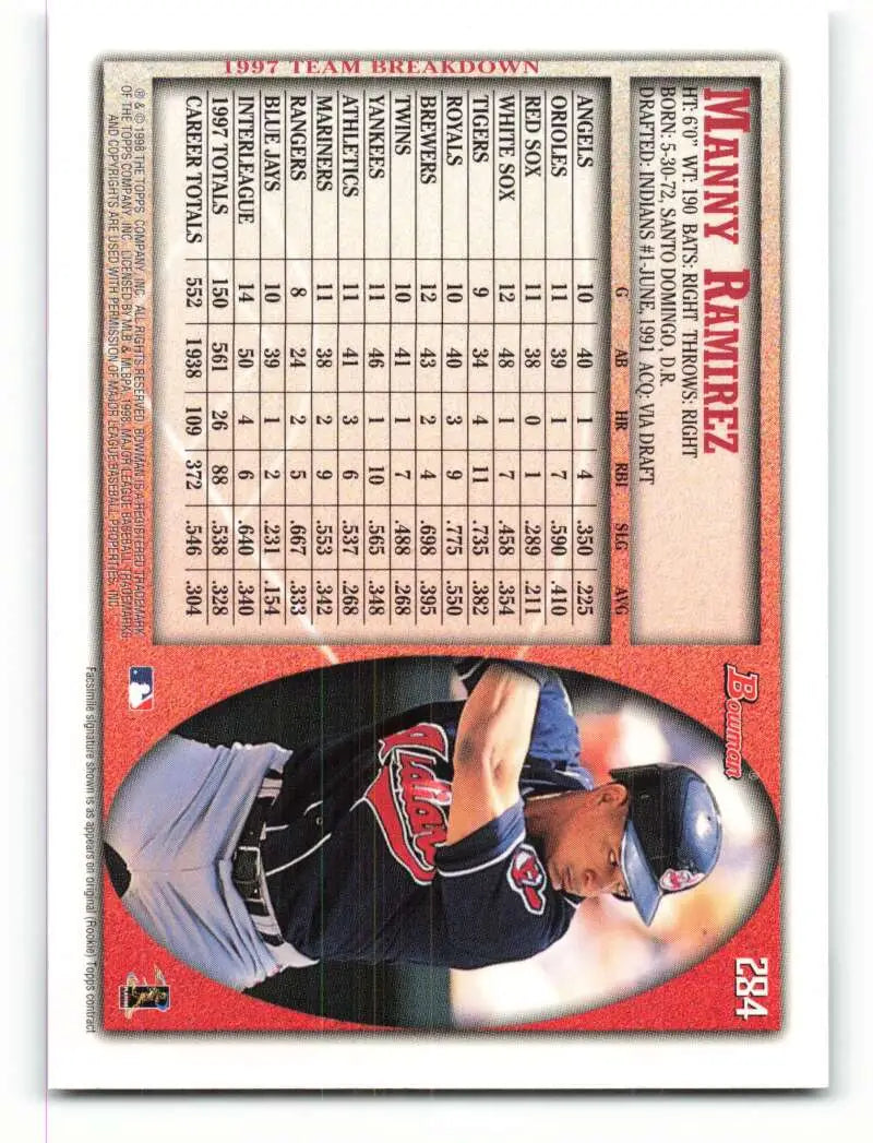 1998 Bowman #284 Manny Ramirez EX Excellent Cleveland Indians Baseball Card - Baseball Card Single