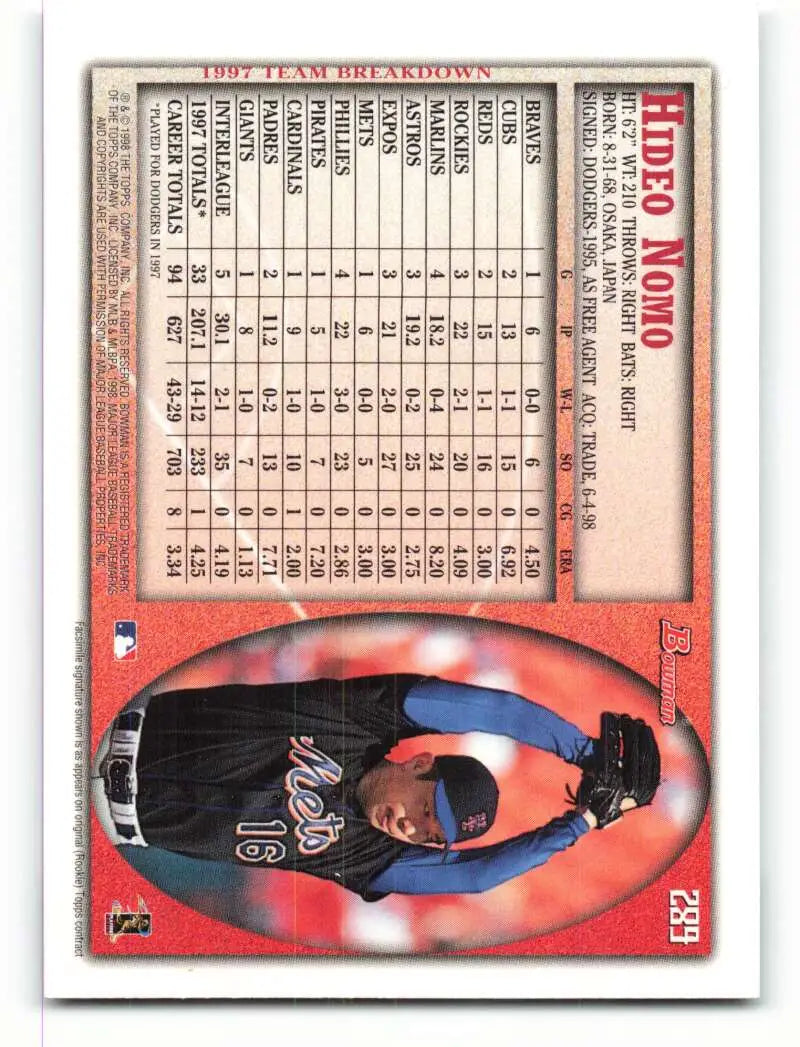 1998 Bowman #289 Hideo Nomo EX Excellent New York Mets Baseball Card - Baseball Card Single