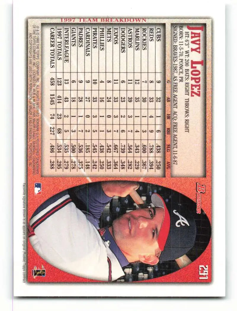 1998 Bowman #291 Javy Lopez EX Excellent Atlanta Braves Baseball Card - Baseball Card Single