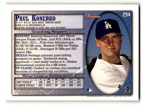 Original gloss Paul Konerko Los baseball card from 1998 Bowman Konerko Los Angeles