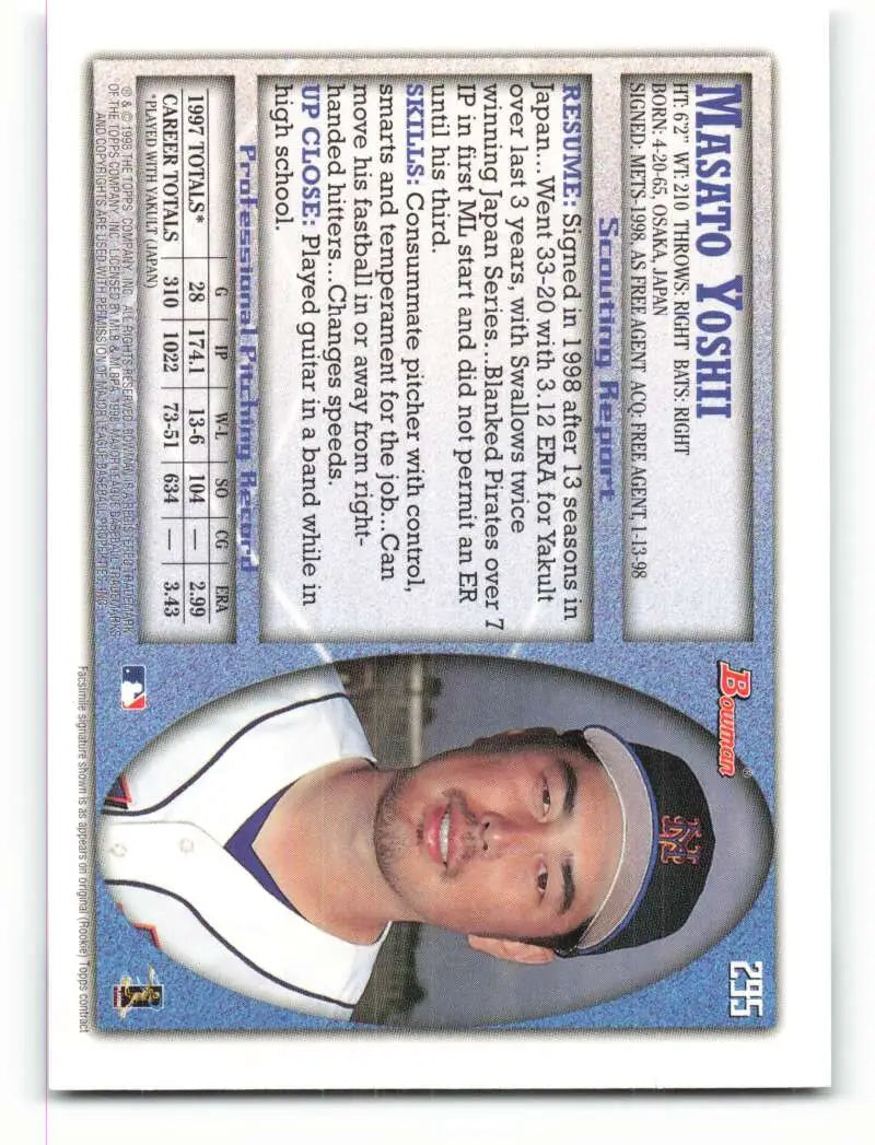 1998 Bowman #295 Masato Yoshii EX Excellent RC Rookie New York Mets Baseball Card - Baseball Card Single