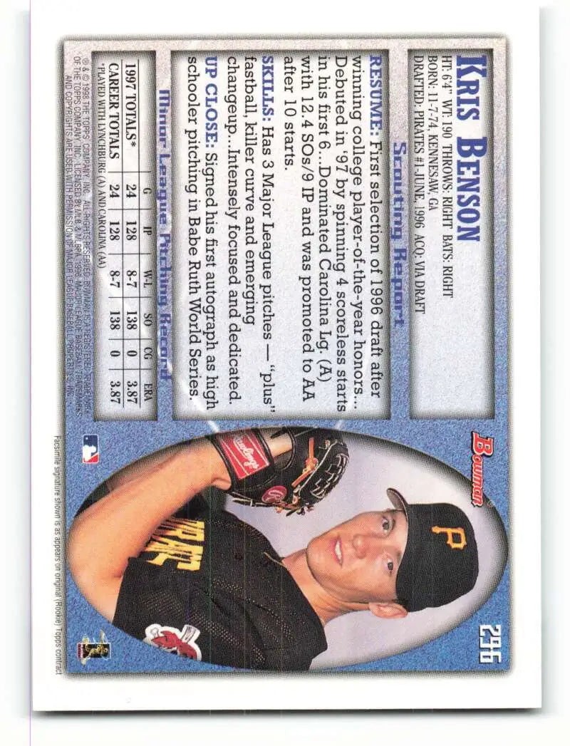 1998 Bowman #296 Kris Benson EX Excellent Pittsburgh Pirates Baseball Card - Baseball Card Single