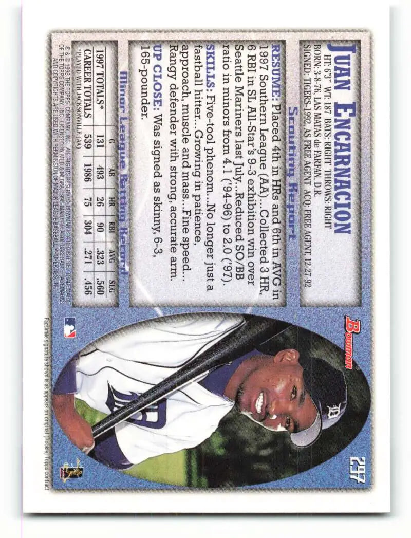 1998 Bowman #297 Juan Encarnacion EX Excellent Detroit Tigers Baseball Card - Baseball Card Single