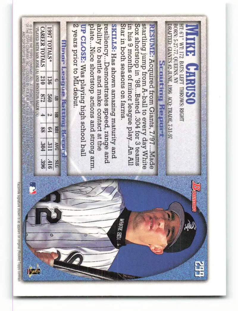 1998 Bowman #299 Mike Caruso EX Excellent Chicago White Sox Baseball Card - Baseball Card Single