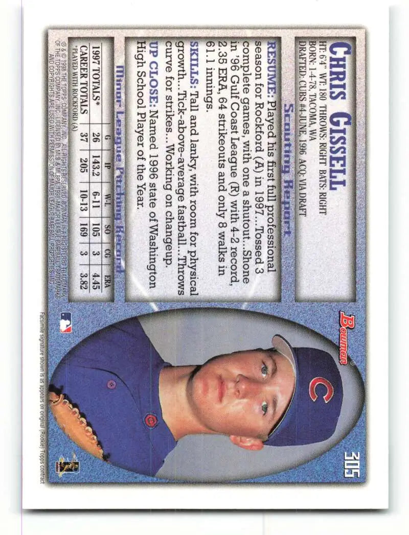 1998 Bowman #305 Chris Gissell EX Excellent Chicago Cubs Baseball Card - Baseball Card Single