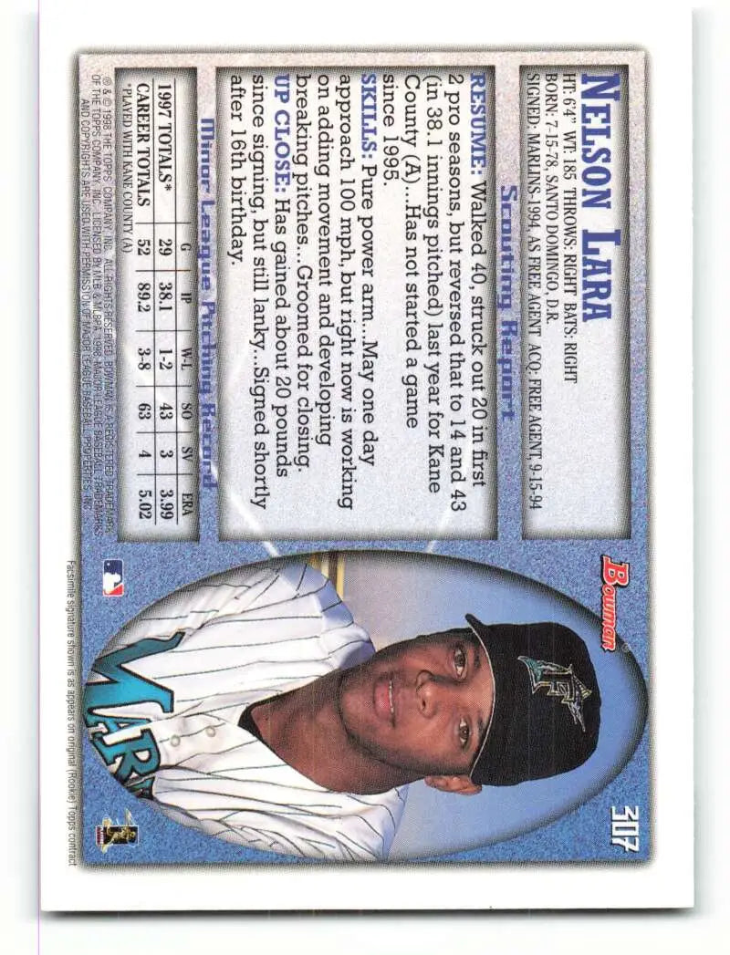 1998 Bowman #307 Nelson Lara EX Excellent RC Rookie Florida Marlins Baseball Card - Baseball Card Single