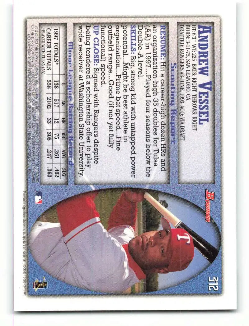 1998 Bowman #312 Andrew Vessel EX Excellent Texas Rangers Baseball Card - Baseball Card Single