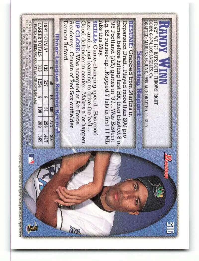1998 Bowman #316 Randy Winn EX Excellent Tampa Bay Devil Rays Baseball Card - Baseball Card Single