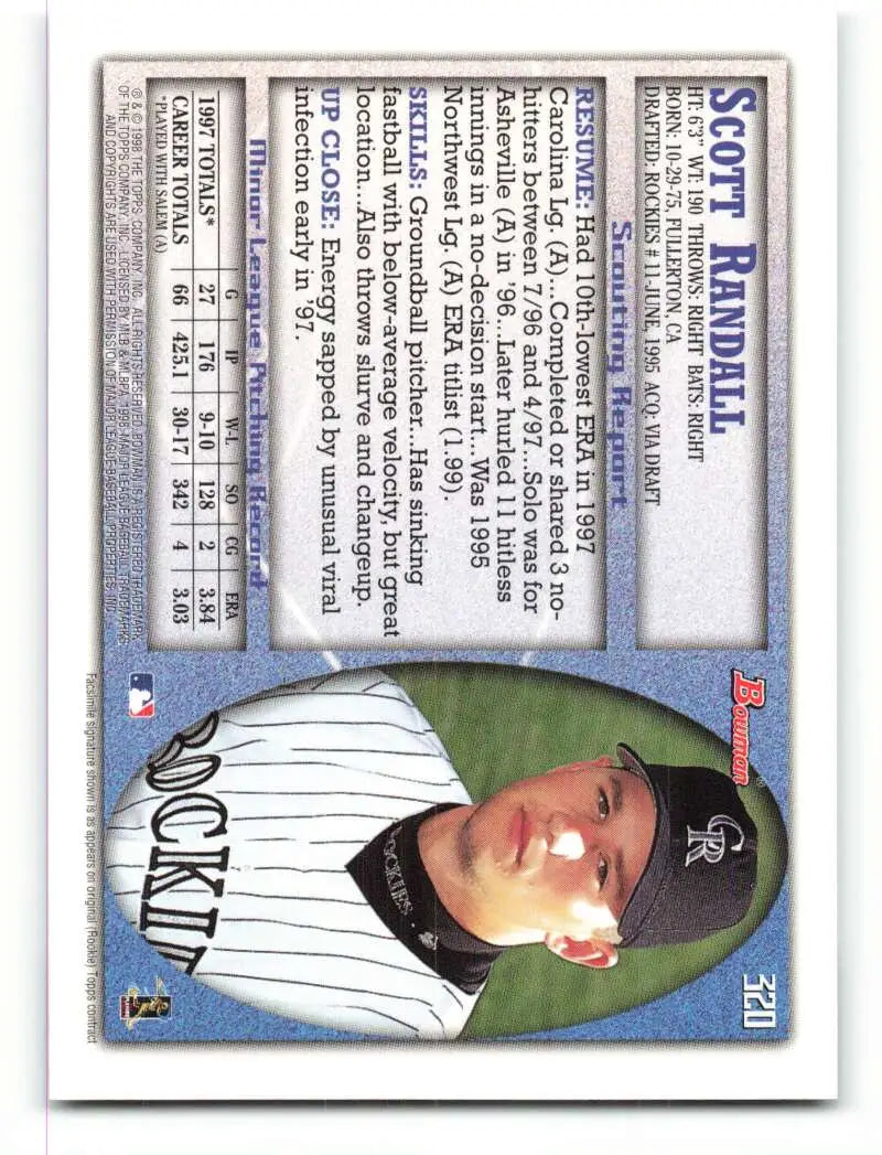 1998 Bowman #320 Scott Randall EX Excellent Colorado Rockies Baseball Card - Baseball Card Single